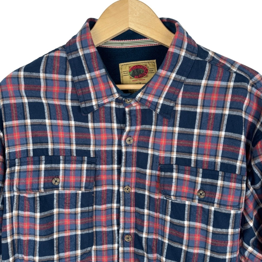 Boston Traders Mens XXL Plaid Fleece Lined Flannel Shirt Jacket Navy Red 869450